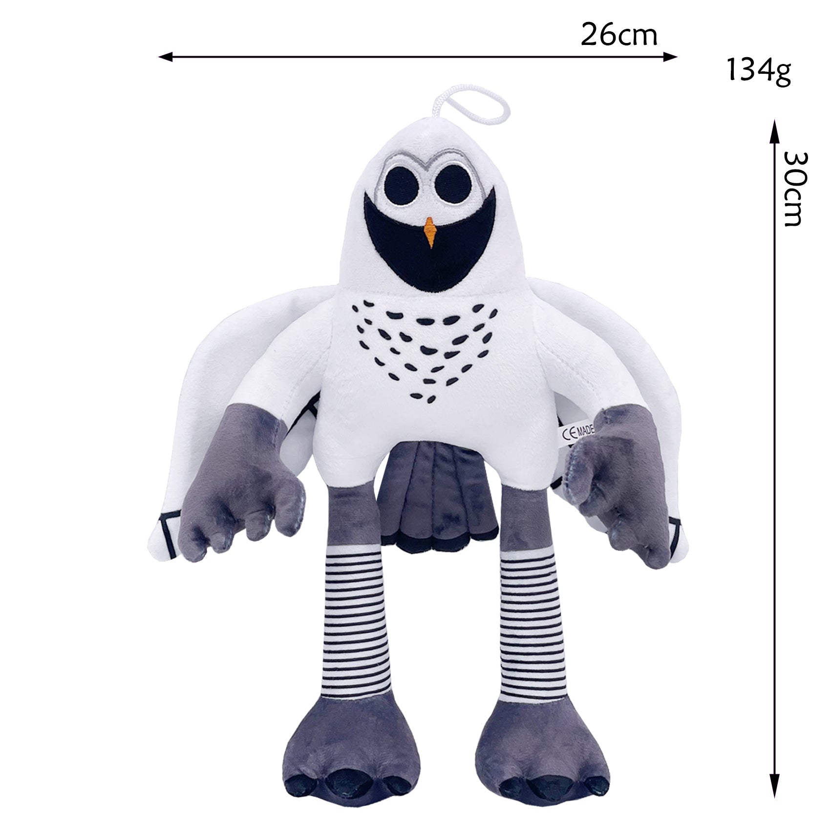 99Nights Plush Toy - White Bird Big Black Eyes Black Beak Gray Limbs Striped Legs Stuffed Doll with Hanging Loop