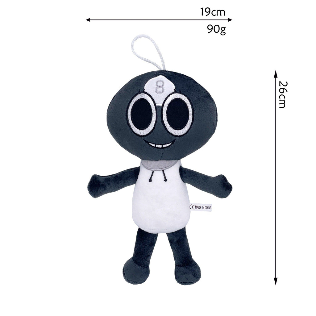 Dandy’s World Plush - Black & White Character with Number 8 Decor, 26cm Weirdcore Stuffed Toy with Hanging Loop