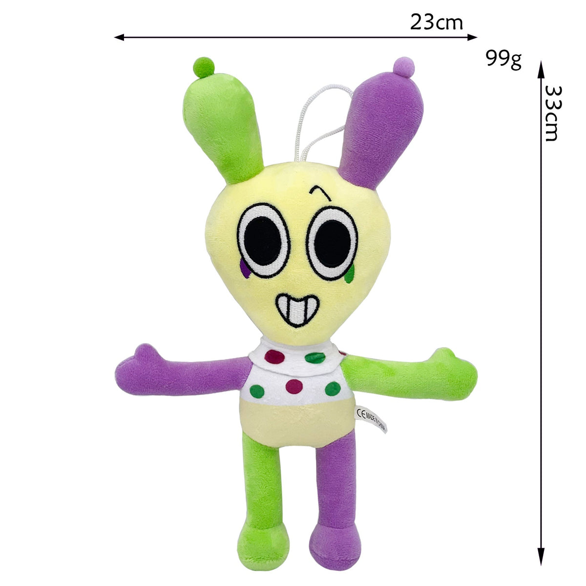 Dandy’s World Plush - Yellow Green Purple Asymmetric Ear Character Soft Stuffed Toy, 33cm Weirdcore Style with Hanging Loop